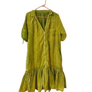 Free people Green/Yellow  Button-Up Dress size small